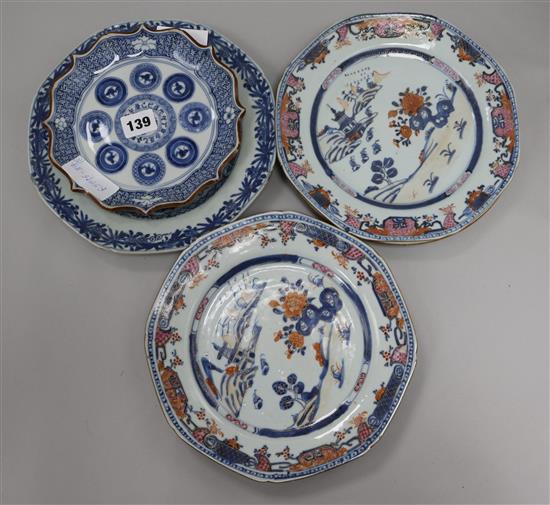 Five Qianlong export plates and a Japanese dish